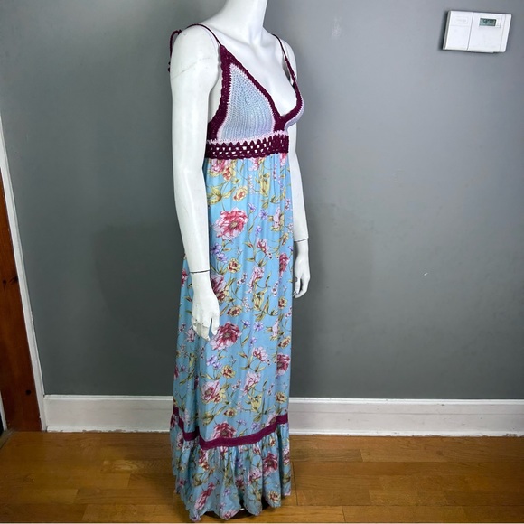 Miss June dress size small maxi crochet halter floral cottagecore beach boho - Picture 2 of 15